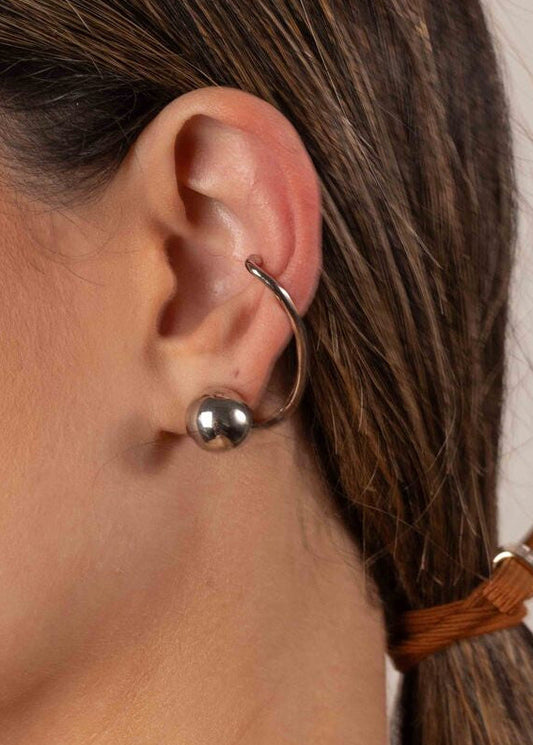 Brinco Bola Prateado com Ear Cuff