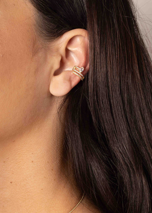 Piercing Linhas Dupla Cravejada com Cristal Dourado