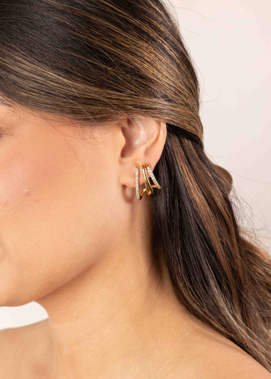 Brinco Argola Dupla Dourada com Zircônias