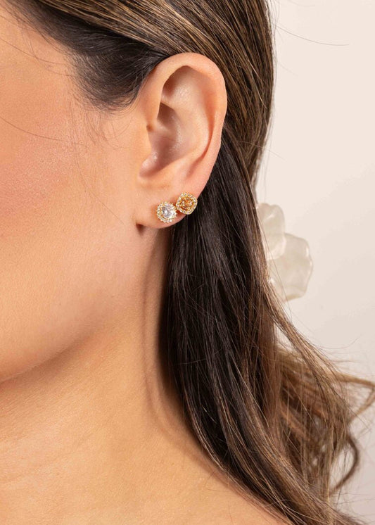 Brinco Duplo Cristal e Citrino Dourado