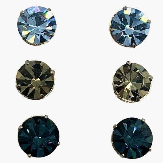 Brinco Trio Pontos de Luz Azul e Cinza Prateado