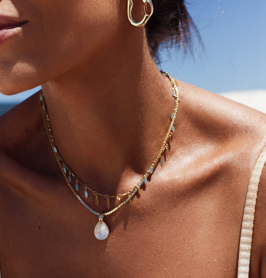 Colar Dupla Choker, Colar Com Gotas douras e Colar com Pingente de Gota Branco