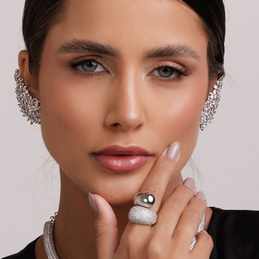 Anel Envolvente Liso e Cravejado Dourado/Prateado