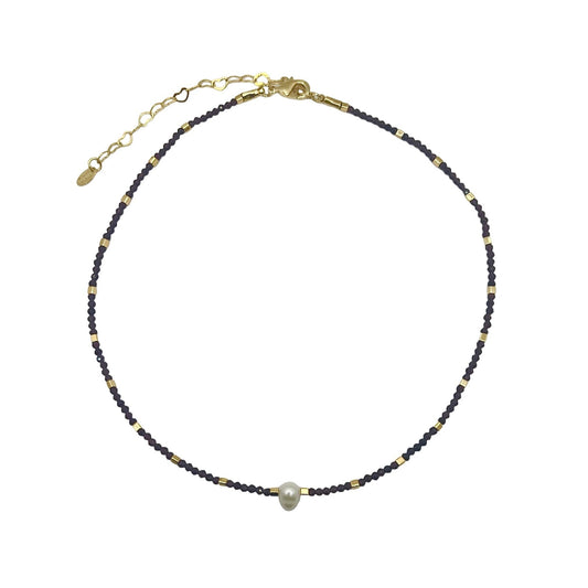 Colar Cristais Vinho com Pérola Dourado