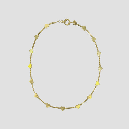 Colar Trama com Corações Lisos Dourado