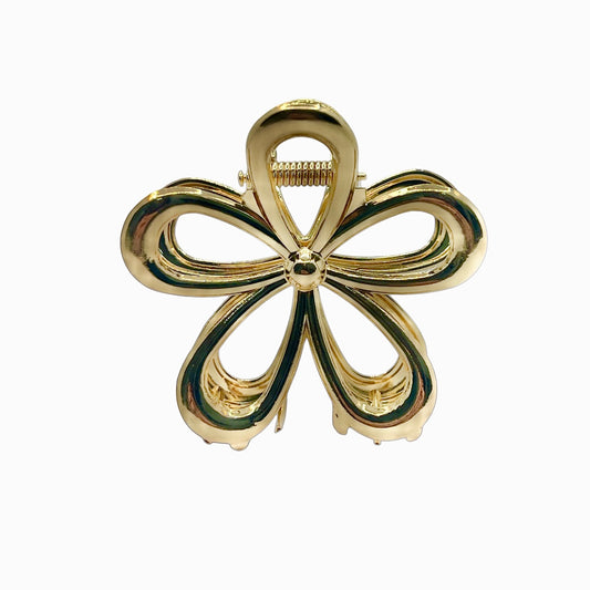 Piranha de Cabelo Flor Lisa Dourado/Prateado