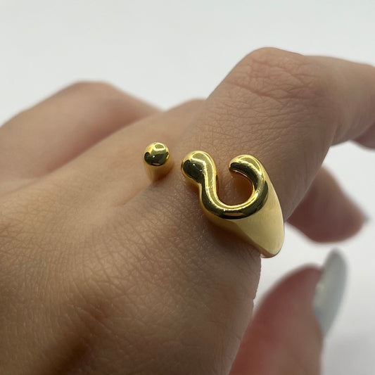 Anel Aberto Liso Detalhe Ondulado Dourado