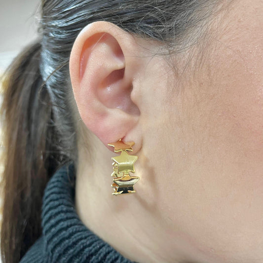 Brinco Argola Estrelas Lisas Dourado/Prateado