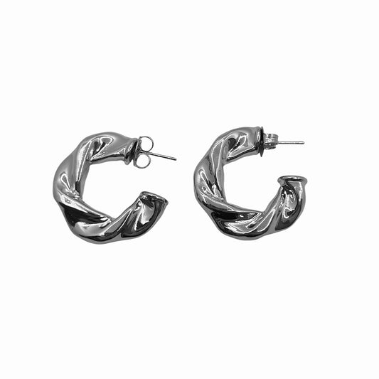 Brinco Argola Detalhe Torcido Prateado