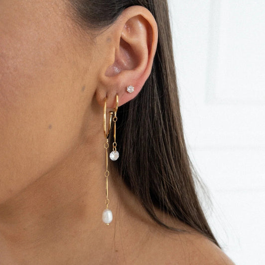 Brinco Trio Argolas com Pendurados e Ponto de Luz Dourado