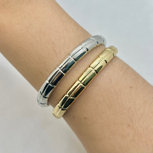 Pulseira Bracelete Fino Linhas Dourado/Prateado