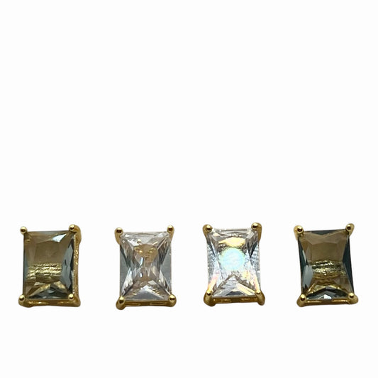 Brinco Dupla Retangular Cristal e Cinza Dourado