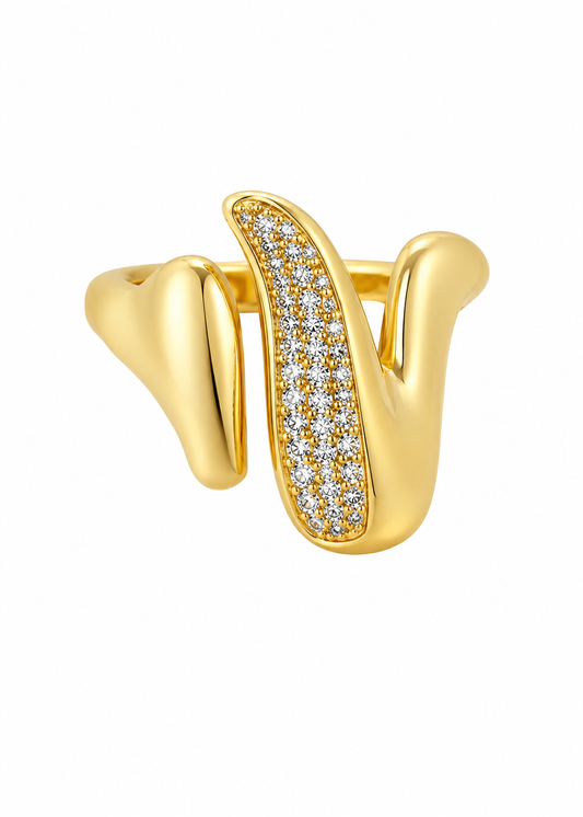 Anel Orgânico Cravejado Dourado