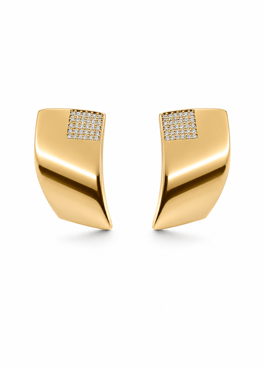 Brinco Geométrico Dourado com Zircônias