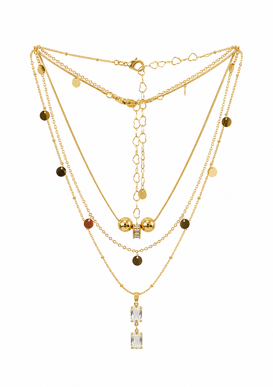Trio de Colares Dourado Mix Medalhas e Cristais