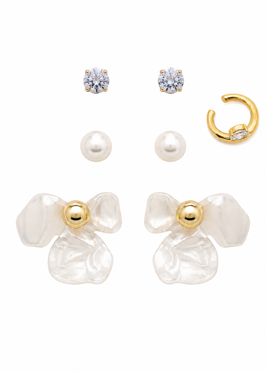 Trio Pérola e Cristal com Piercing Fake