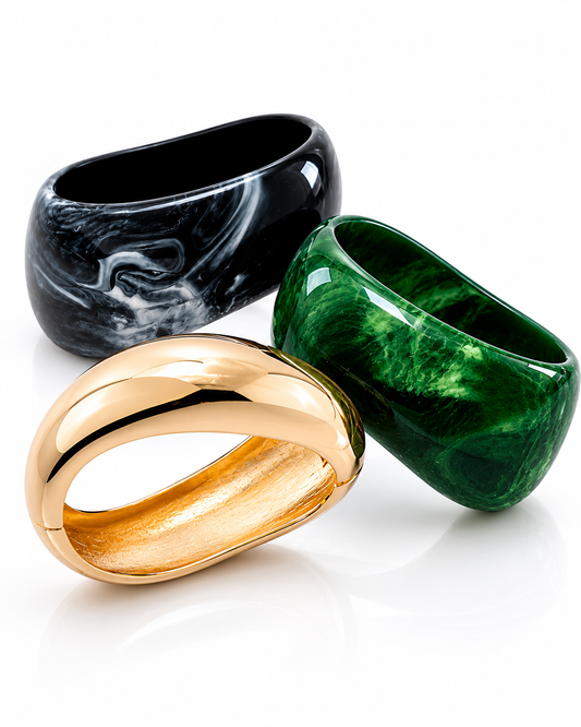 Trio de Braceletes Resina e Dourado
