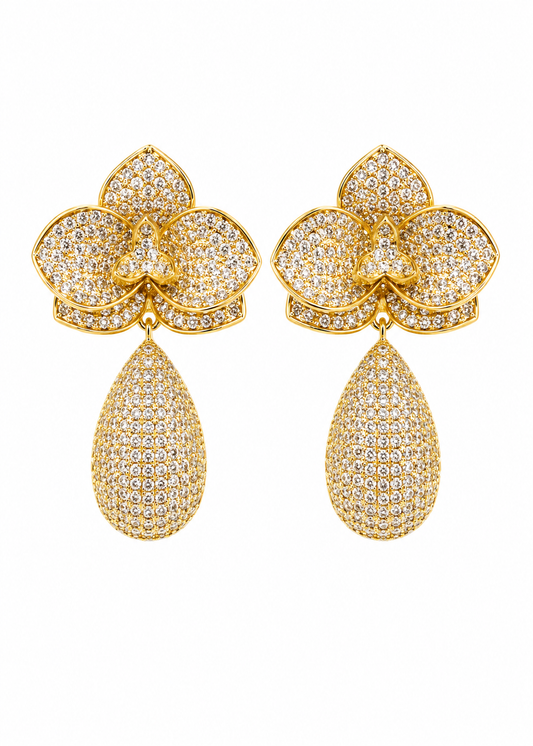 Brinco Flor de Cristais Dourado