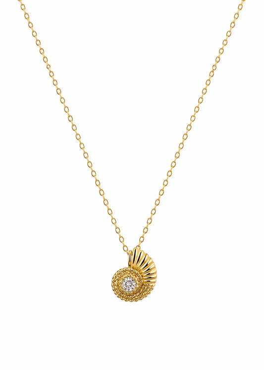 Colar Dourado Concha Cravejada
