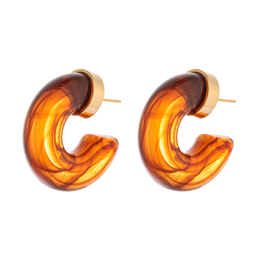 Brinco Argola Marrom Base Lisa Dourado