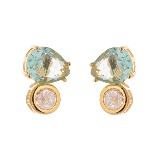 Brinco Gota Colorida com Oval Entorno Liso Cristal Dourado