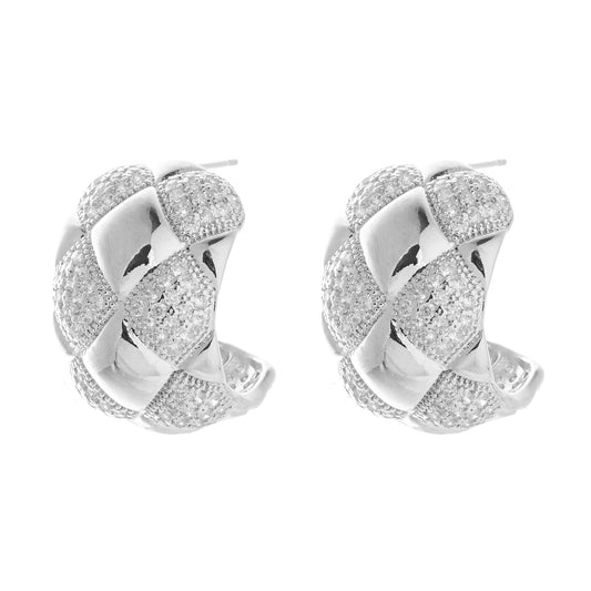 Brinco Argola Detalhe Liso e Cravejado Cristal Dourado/Prateado