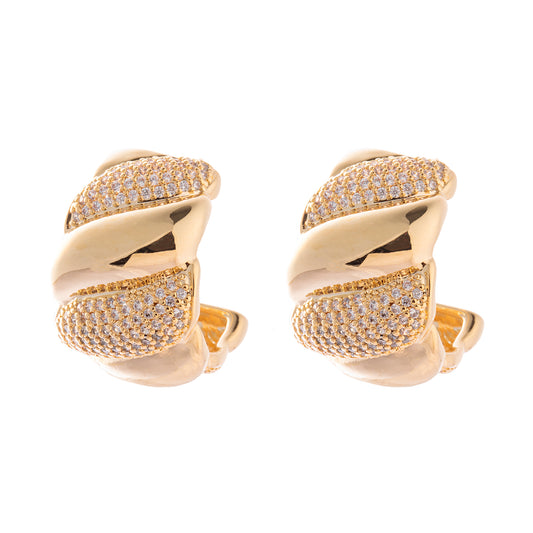 Brinco Argola Onda Lisa e Cravejada Dourado