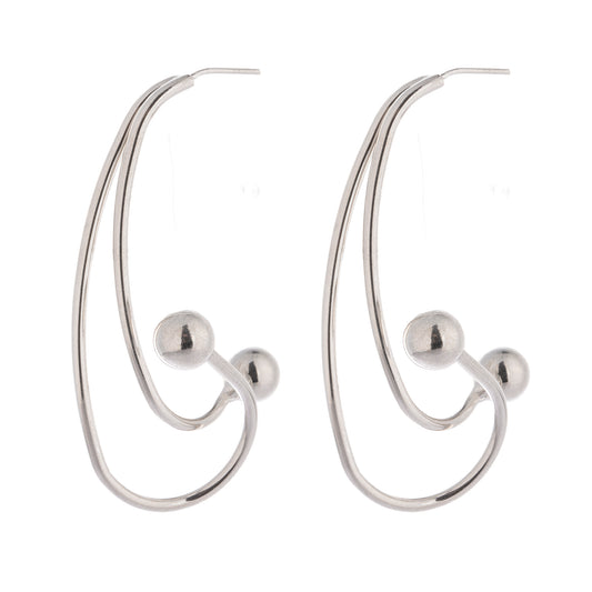 Brinco Argola Alongada Torcida Esfera Ponta Prateado