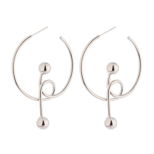 Brinco Argola Redonda Torcida Esfera Ponta Prateado