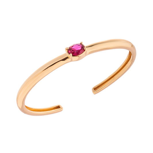 Pulseira Bracelete Liso Oval Rosa Escuro Dourado
