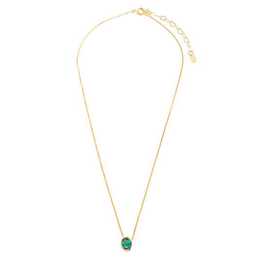 Colar Corrente Lisa Pedra Oval Verde Dourado