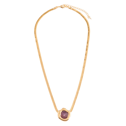 Colar Malha Pedra Natural Dourado