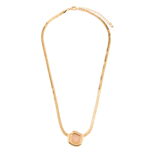 Colar Malha Pedra Natural Dourado