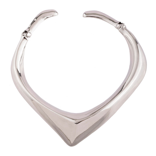 Colar Maxi Aro em V Prateado