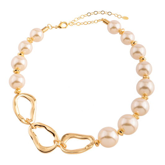 Colar Maxi Pérolas com Detalhes Orgânicos Dourado