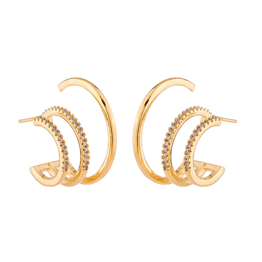 Brinco Argola Lisa e Cravejada Dourado/Prateado