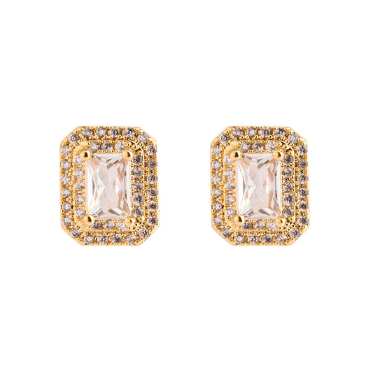 Brinco Retângulo Cravejado Dourado