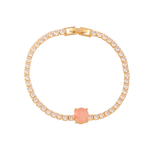 Pulseira Riviera Cristal com Oval Salmão Dourado