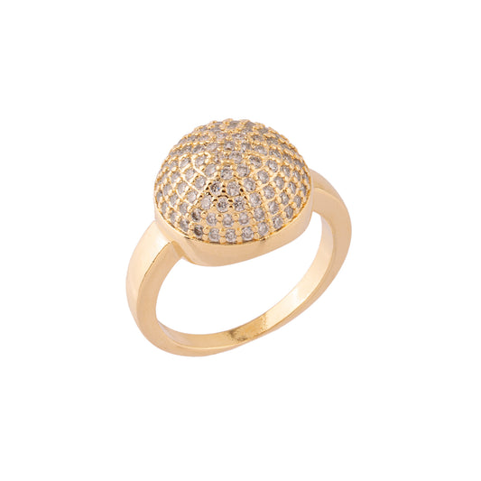 Anel Esfera Cravejada Cristal Dourado