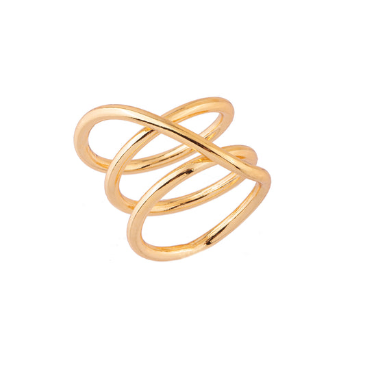 Anel Linhas Lisas com Linha Sobreposta Dourado