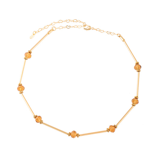 Colar Canutilhos com Cristais Marrom Dourado