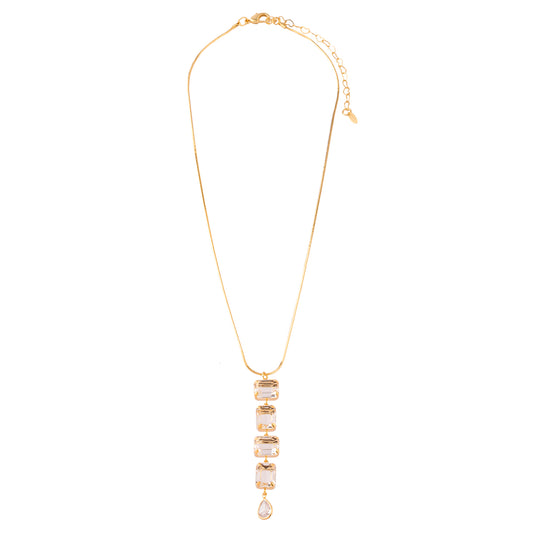 Colar Pingente Cascata Retângulos Cristais Dourado