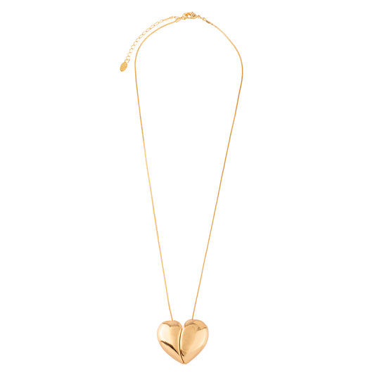 Colar Coração Metades Lisas Dourado