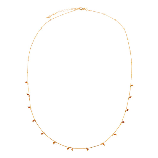 Colar Longo Esferas e Cristais Marrom Dourado