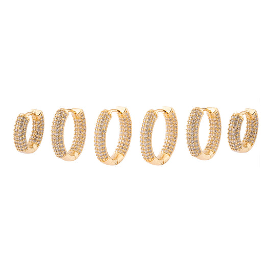 Brinco Trio Argolas Redondas Cravejadas Dourado