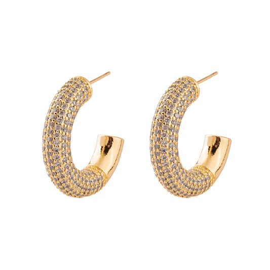 Brinco Argola Tubo Cravejada Dourado