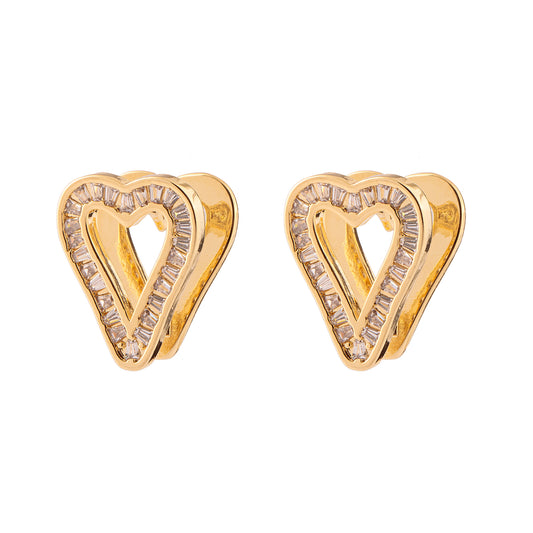 Brinco Argola Coração Cravejado Dourado