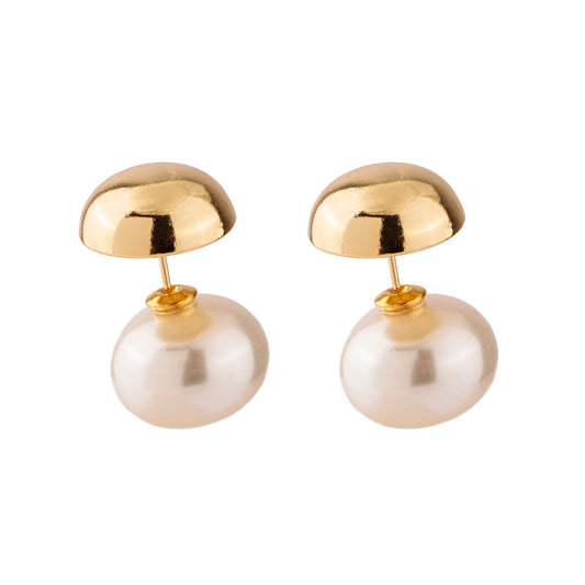 Brinco Botão Liso com Tarraxa Pérola Dourado