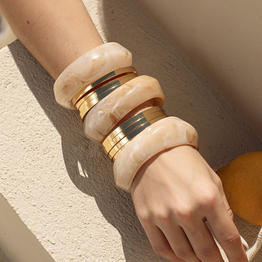 Pulseira Bracelete Duplo Reto Liso Dourado Nat Mosca