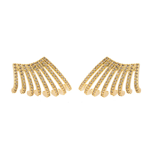 Brinco Ear Cuff Linhas Cravejadas Dourado